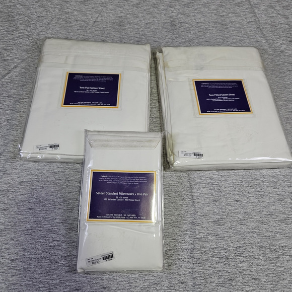 $265 Caravelle Sateen Cotton 400TC Luxury White Twin Sheet Set European Bedding - Picture 3 of 13